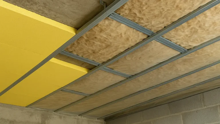 Isolant pour plafond : panneaux XPS/PUR collés sous dalle béton et laine minérale sous ossature avec pare-vapeur