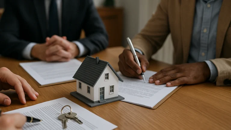 Signature chez le notaire pour un achat immobilier via SCI (statuts, dépôt de capital, annonce légale, immatriculation).