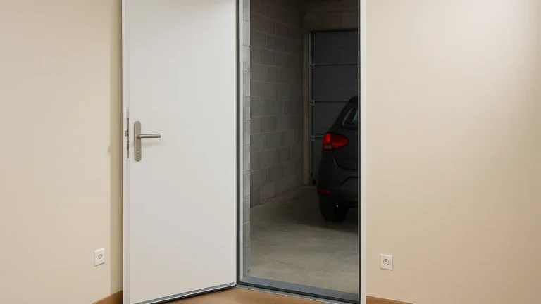 Porte isolante entre garage et maison, Uw ≤ 1,4 W/m²K, étanchéité à l’air renforcée avec seuil à rupture thermique et serrure 3 points