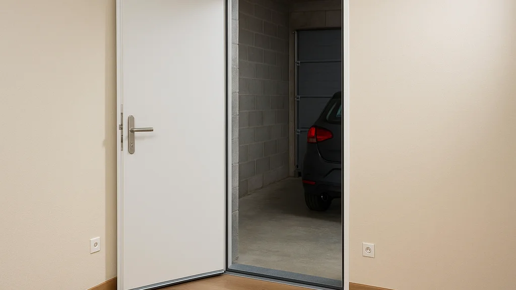 Porte isolante entre garage et maison, Uw ≤ 1,4 W/m²K, étanchéité à l’air renforcée avec seuil à rupture thermique et serrure 3 points