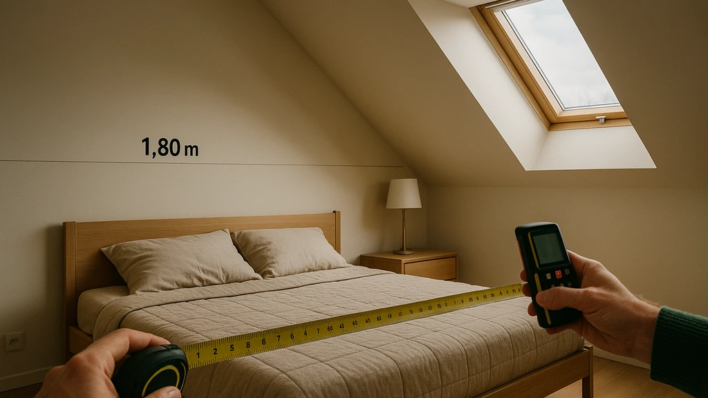 Chambre mansardée sous combles illustrant la différence entre surface privative en loi Carrez (≥ 1,80 m) et chambre habitable selon la loi Boutin/décence (≥ 9 m² et 2,20 m de hauteur)