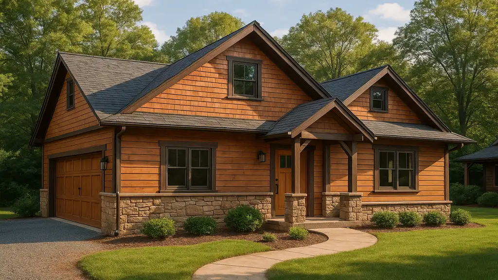 Acheter une maison construite par un particulier : risques, garanties et conseils 1 Maison individuelle en bois construite par un particulier, vue extérieure mettant en avant la qualité de construction et l’environnement verdoyant.