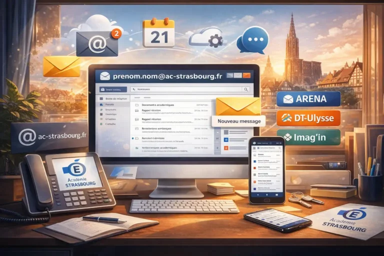 Interface de la messagerie académique de l’académie de Strasbourg accessible via le webmail ac-strasbourg, utilisée par les personnels de l’Éducation nationale pour les communications professionnelles.