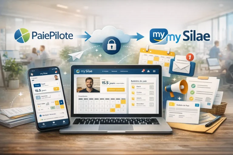 Interface du portail salarié My Silae remplaçant PaiePilote, permettant aux salariés et managers de consulter les bulletins de paie, congés et données RH en ligne.