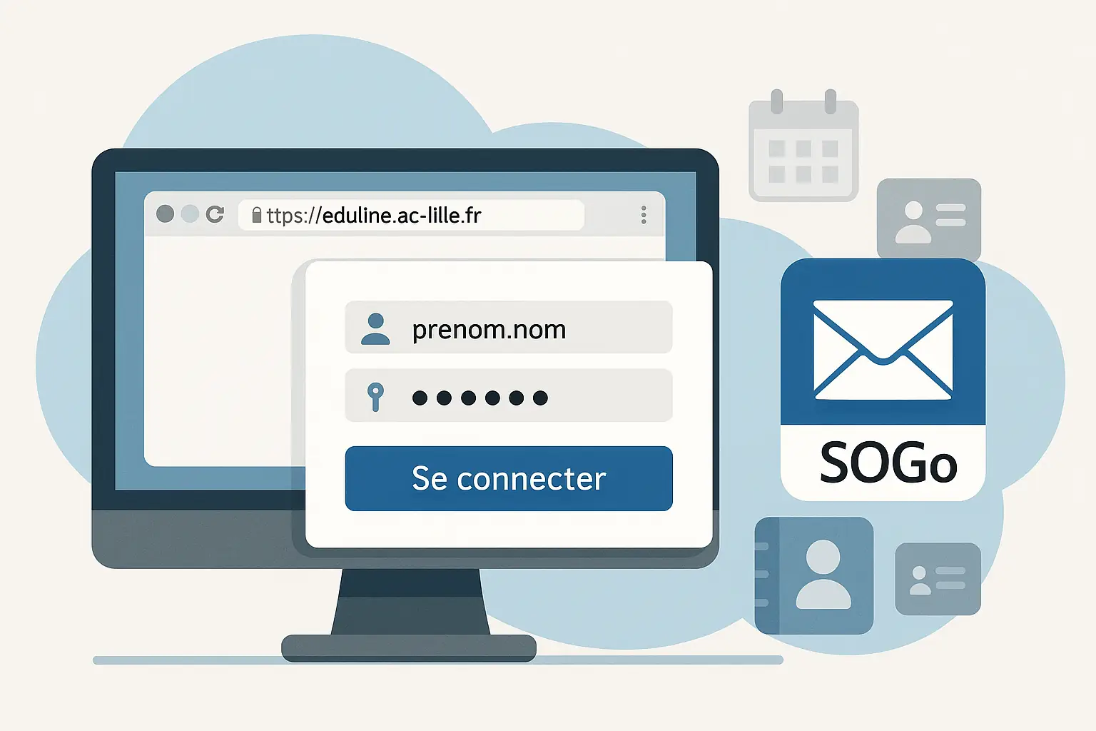 Interface de connexion au webmail SOGo Lille via le portail Eduline de l’Académie de Lille, accès à la messagerie académique