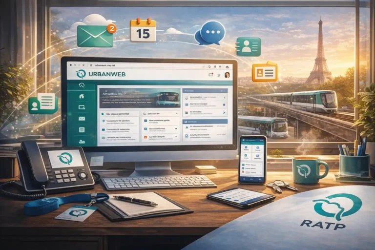 Urbanweb RATP : guide complet du portail intranet des salariés 9 Interface du portail intranet Urbanweb RATP permettant aux salariés d’accéder à leur espace personnel, aux services RH, à la paie, aux plannings et à la messagerie professionnelle.