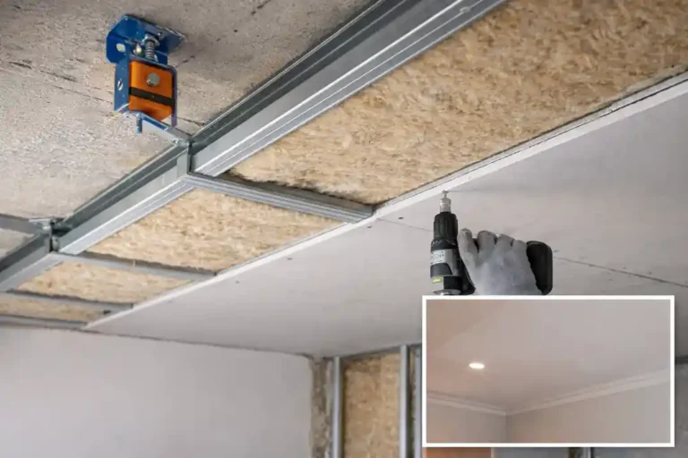 Isolation phonique plafond : méthodes efficaces contre les bruits du dessus 1 Installation d’un faux plafond acoustique avec suspentes antivibratiles et isolant pour l’isolation phonique contre les bruits du voisin du dessus
