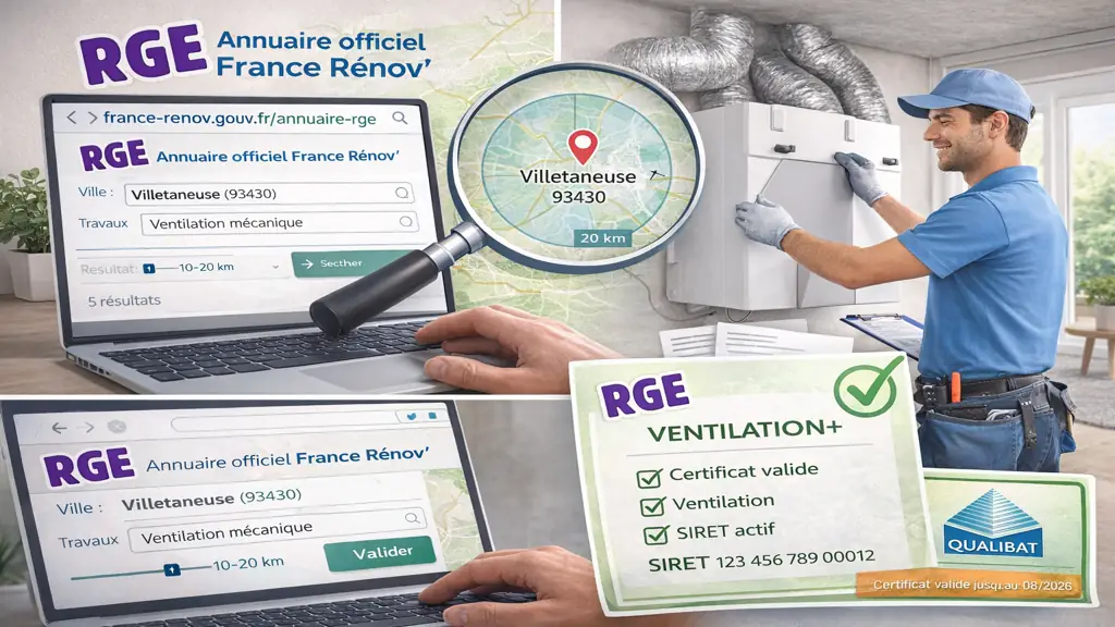 Installateur VMC certifié RGE intervenant dans un logement à Villetaneuse en Seine-Saint-Denis, pour la pose d’une ventilation mécanique simple ou double flux éligible aux aides MaPrimeRénov.