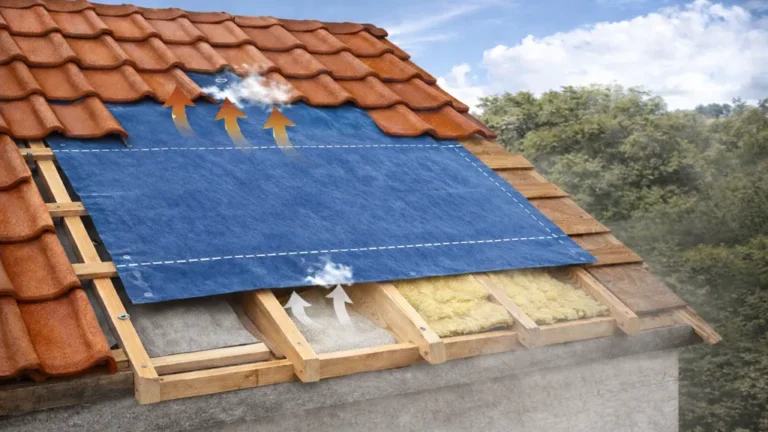 pare-pluie toiture posé sous tuiles avec écran de sous-toiture respirant et isolation entre chevrons