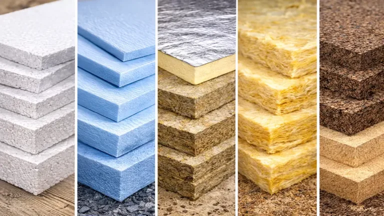 Plaque pour isolation : quel panneau isolant choisir selon votre support et vos objectifs ? 1 plaques isolantes thermiques PSE XPS PUR laine minérale liège et fibre de bois comparées en vue rapprochée