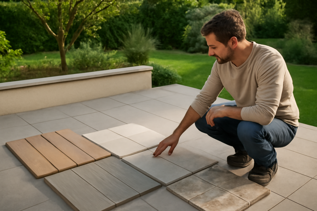 Comparaison de différents revêtements pour terrasse sur une terrasse de maison