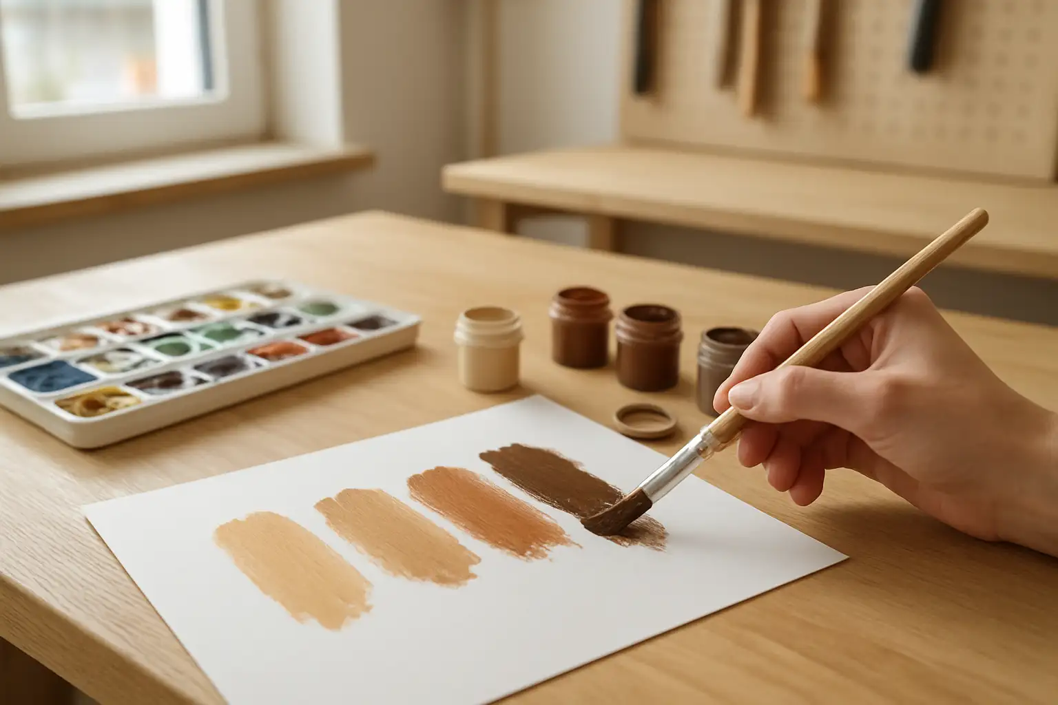 Faire du marron en peinture : les mélanges simples à connaître 1 Palette et tests de nuances pour faire du marron en peinture