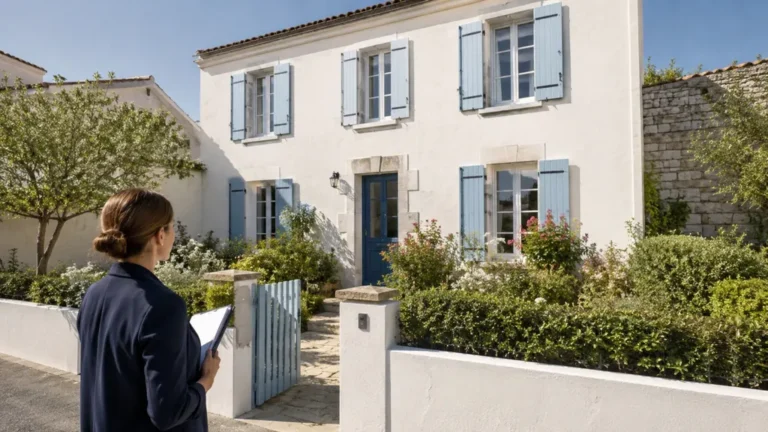 Estimation de maison à La Rochelle : les critères qui font vraiment la différence 7 Professionnelle réalisant l’estimation d’une maison avec jardin à La Rochelle