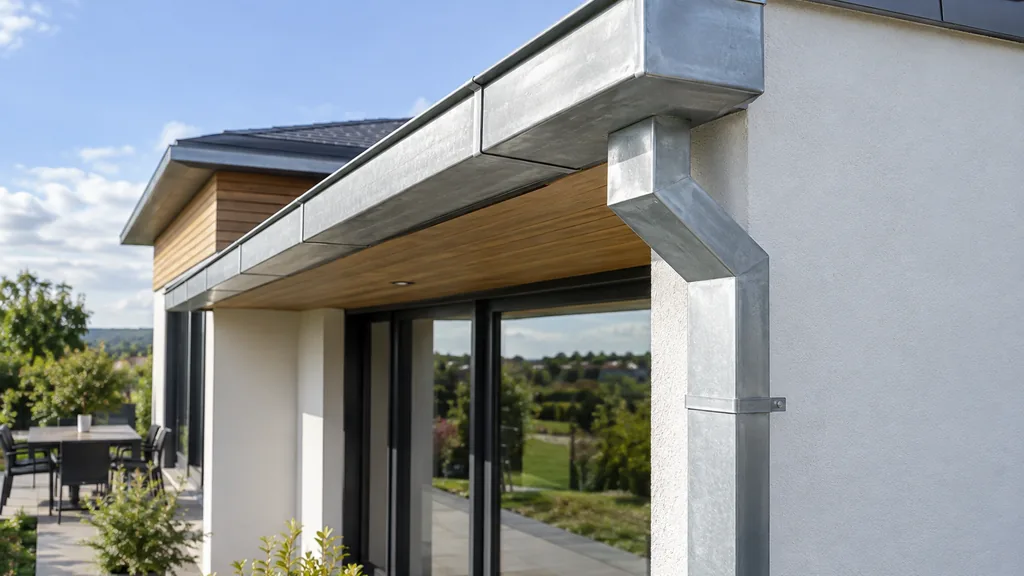 Gouttière rectangulaire métallique sur une maison contemporaine