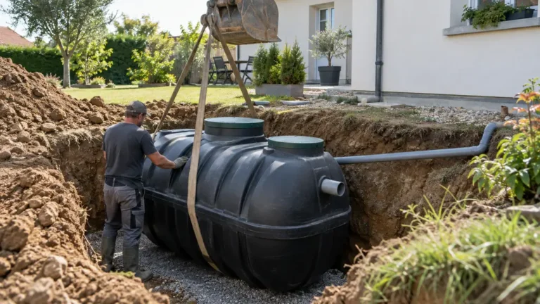 Micro-station d’assainissement compacte installée dans le jardin d’une maison