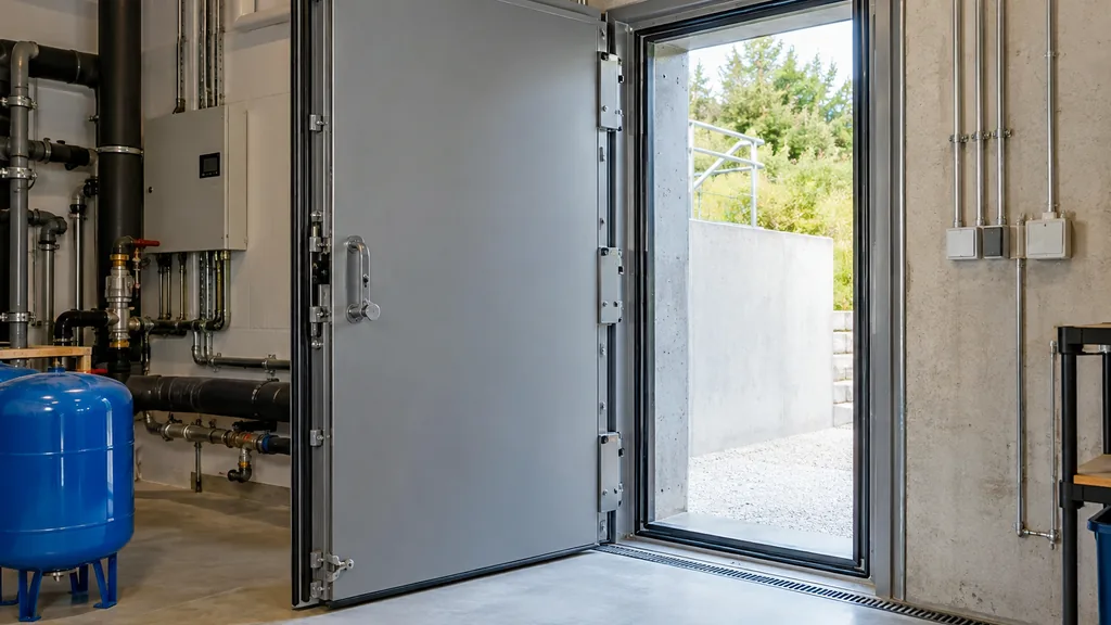Porte technique étanche équipée de joints de compression dans un local
